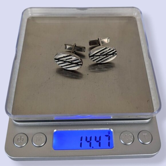 (2/$20) Vintage Oval Black Stripe Cufflinks - Picture 6 of 6